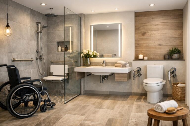 Modernes Badezimmer mit barrierefreier Badewanne und Einstiegshilfe für Senioren. Ideal für nachträglichen Einbau einer Tür in die Wanne. - Wannentüren.de